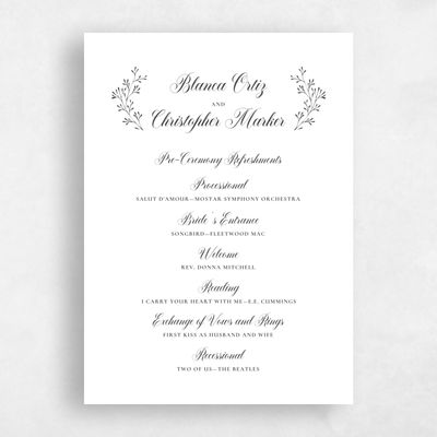 Dark Charcoal, Black Wedding Program - Estera