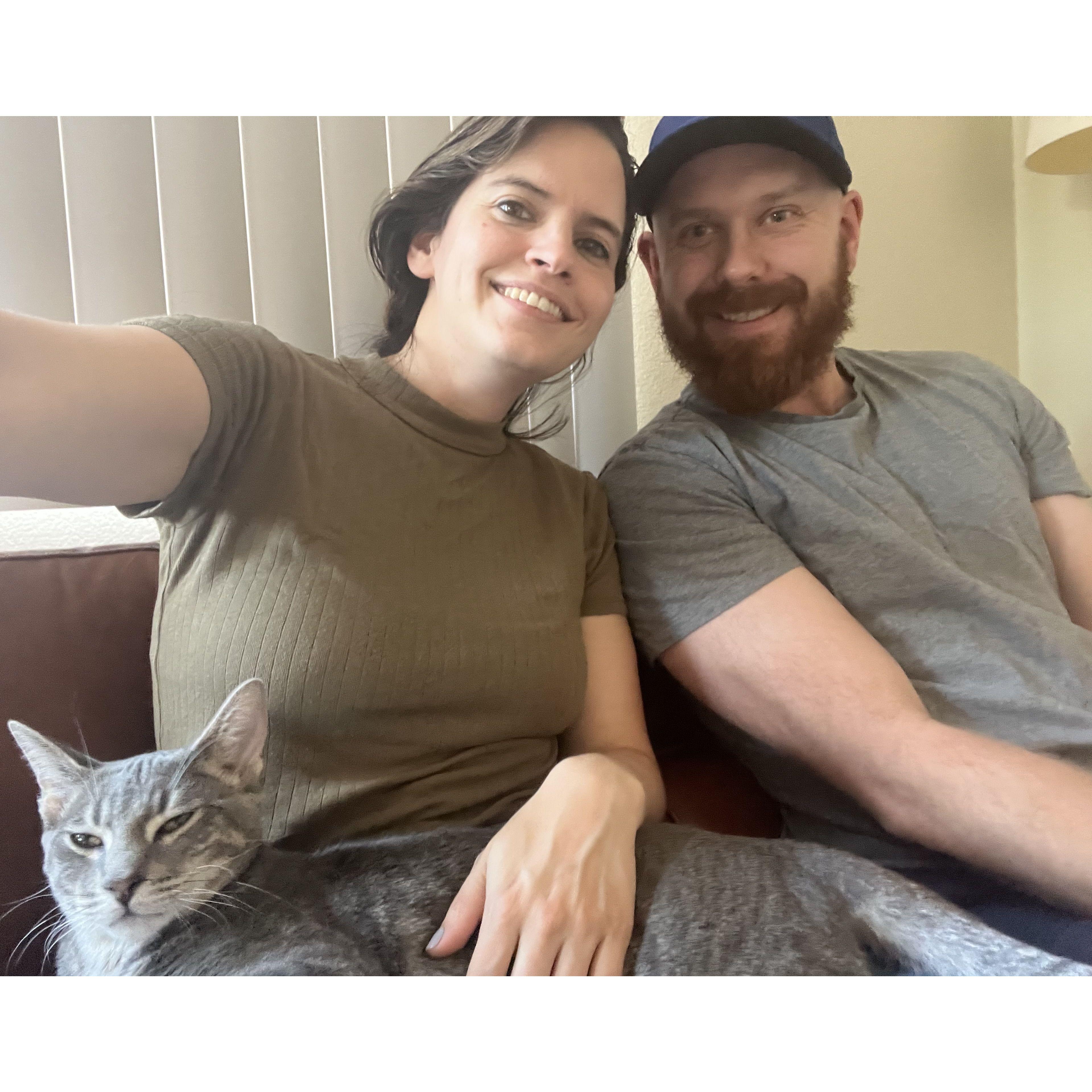 One of our first family photos with our cat, Grimalkin (also called Grim). (Mary also calls him Grimmy).