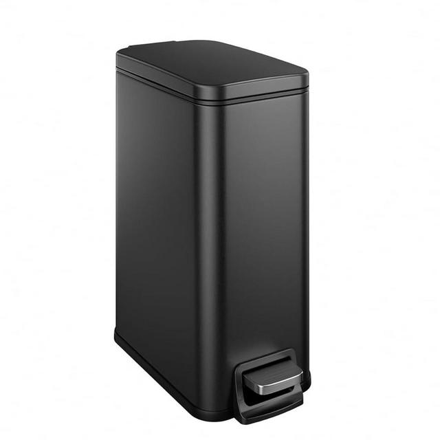 Veelesa Slim Bathroom Trash Can with Soft Close Lid, 1.6 Gallon Stainless Steel Garbage Can with Removable Inner Bucket, Durable Step Pedal, Small Trash Bins for Toilet, Bedroom, Kitchen, Office