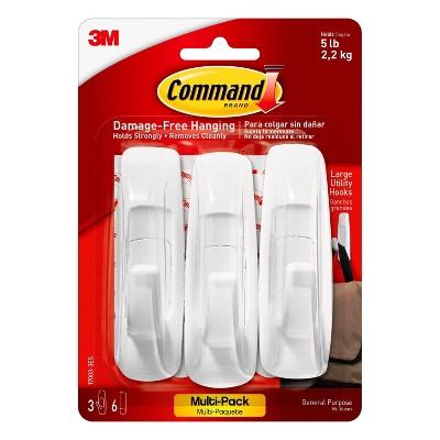 Command Large Sized Utility Hooks Value Pack (3 Hooks 6 Strips)White