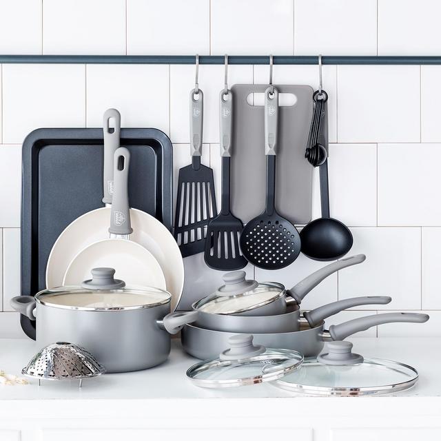 Greenlife Ceramic Non-stick 18 Piece Cookware Set, Grey