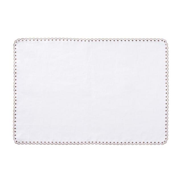 Kim Seybert SCALLOP DOT PLACEMAT IN WHITE & TAUPE