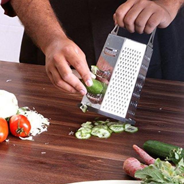 Cheese-Grater-Vegetable-Slicer Stainless Steel - 6-sides , 9.5 Inch Height, Rubber Handle, Non Slip Rubber Bottom by Utopia Kitchen
