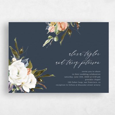 Navy, Blue Wedding Invitation - Octavia Script
