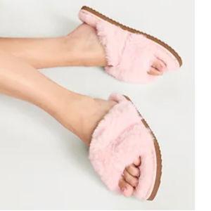 Faux-Fur Twist-Front Slippers for Women Size 8