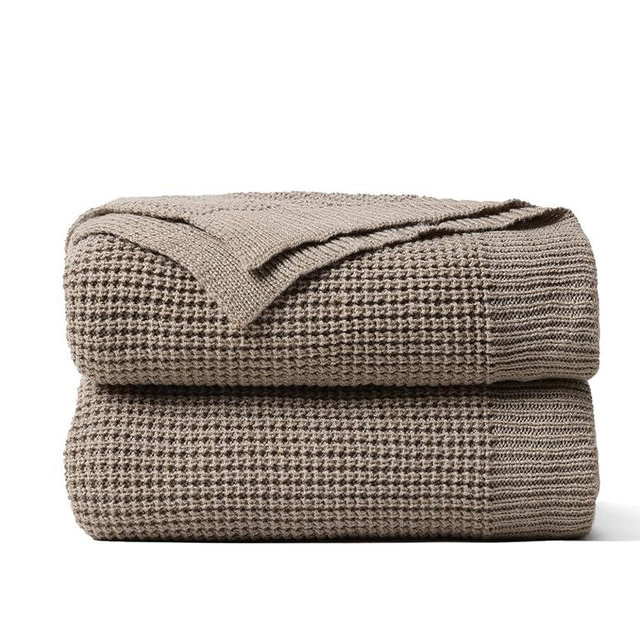 FIYARA Waffle Knit Throw Blanket, Ultra Soft Lightweight & Breathable All-Season Blankets for Queen/King Size Bed, Waffle Weave Blanket for Home Decor, Office, Couch & Gift Giving (Beige, 90x108 Inch)