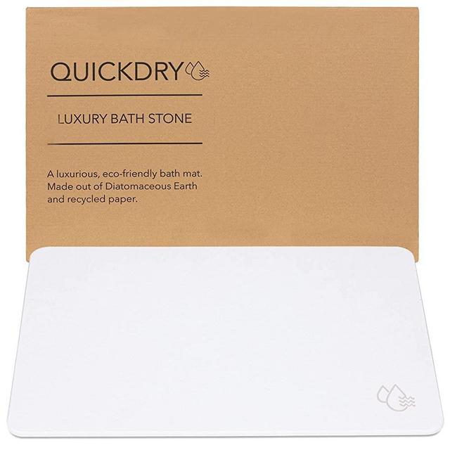 QUICKDRY Stone Luxury Bath Mat, Non-Slip, Easy to Clean, & Super Absorbent. Fits Any Bathroom and is Aesthetically Pleasing for Modern Homes. A Great Housewarming Gift! 15.39in x 23.62in. (Off-White)