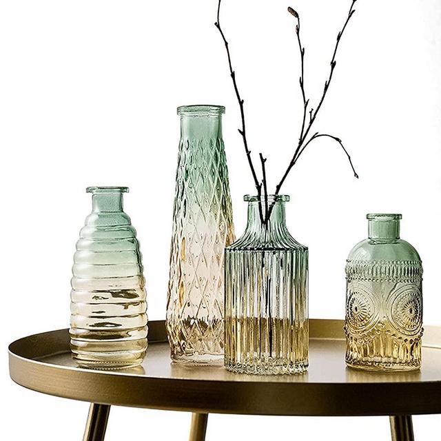 Moonkey Flower Vases Set of 4, Colorful Glass Flower Vase Design Small Vase Differing Unique Shapes for Home Decoration