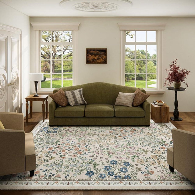 Machine Washable Rugs for Living Room: 5x7 Area Rugs for Bedroom Vintage Stain Resistant Non Slip Low Pile Soft Carpet Rug for Kitchen Dining Room Farmhouse Kids Room Nursery