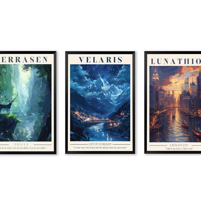 12" X 18" Set of 3 Unframed Sarah j Throne of Glass Acotar Maas Fantasy Book Inspired Wall Art Posters City of Starlight Bookish Merch Merchandise Room Decor Crescent City Prints for Fans Gifts