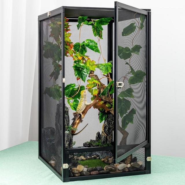 BINANO 45-Gal Detachable and Foldable Reptile Butterfly Cage Terrarium, 360° Observation, Airflow, Interaction in Gecko Tank for Crested Geckos, Leopard Geckos, Chameleons, Bearded Dragons