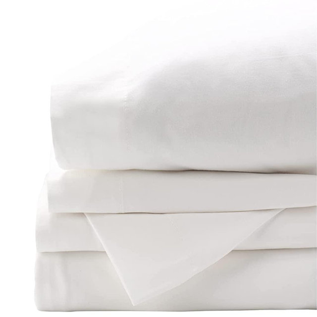 Red Land Cotton 4 Piece Luxury Sheet Set | 100% American Grown Cotton Basics | Including Soft USA Made Deep Pocket King Fitted Sheet Flat Sheet & 2 Pillowcases Percale Weave | King/White