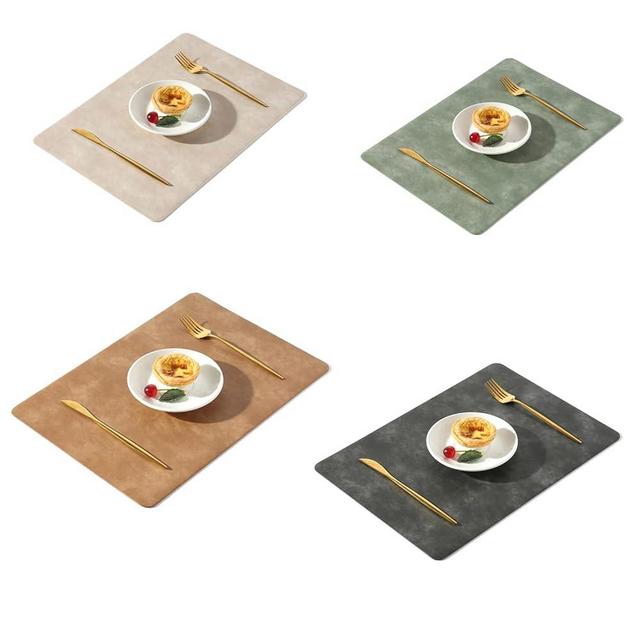 Univo Colors Washed Cowhide Pattern PU Leather Placemats Set of 4 Colors Heat Resistant Kitchen Table Mats, Waterproof Wipeable for Party Decoration(Green+Beige+Black+Camel)