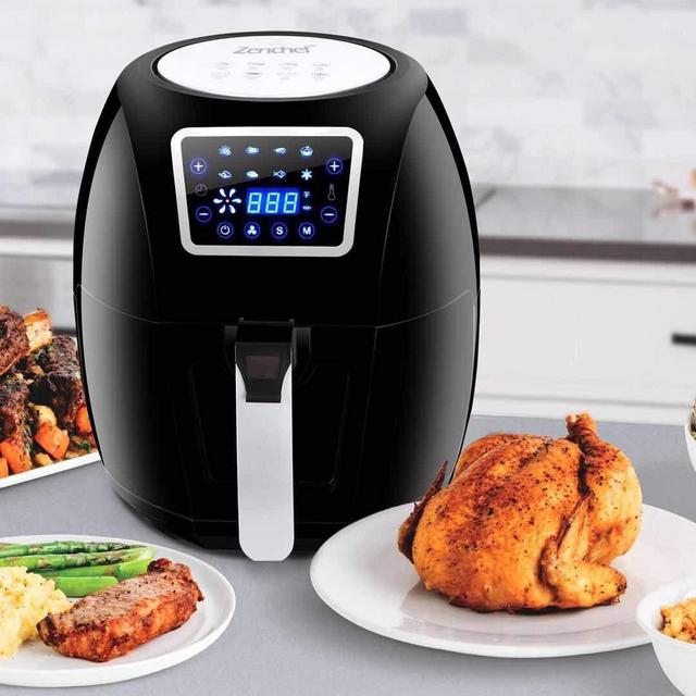 SUPER DEAL ZenChef PRO XXL Hot Air Fryer Family Size 5.8 Qt. 8-in-1 Digital Air fryer + Recipe Books, Upgraded Full Touch Screen, 1700W