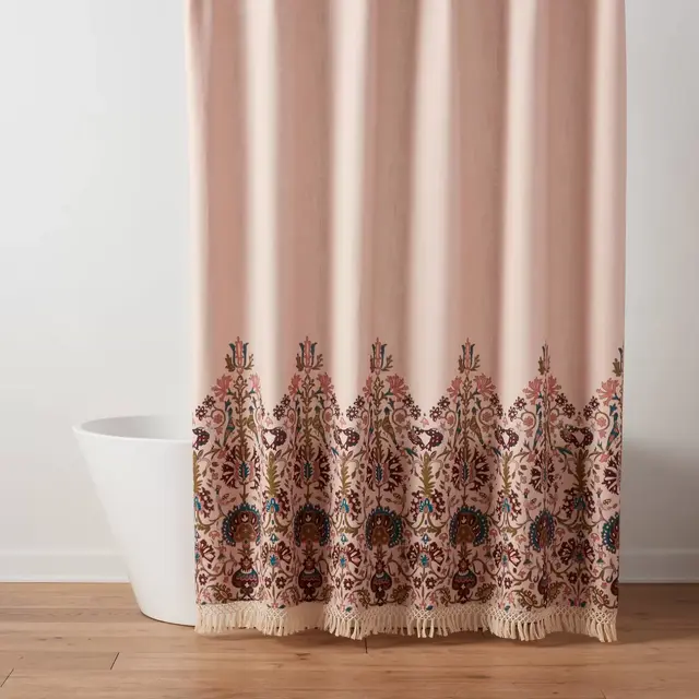 Boho Floral Border Shower Curtain Pink - Threshold™