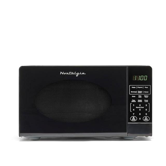 Nostalgia Modern Retro Countertop Microwave Oven - 700-Watt - 0.7 cu ft - 12 Pre-Programmed Cooking Settings - Digital Clock - Kitchen Appliances - Black