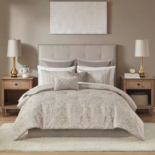 Madison Park Emilia 12-Piece Queen Comforter Set in Khaki