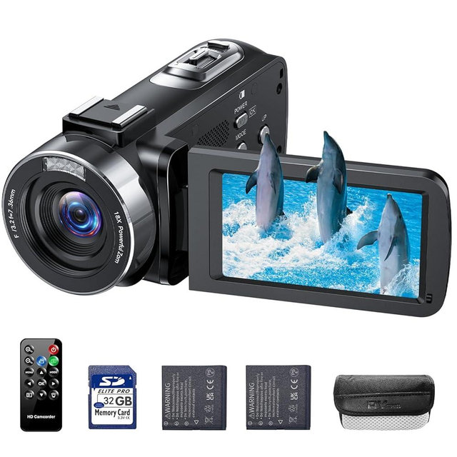 4K Video Camera Camcorder 42MP Vlogging Camera for YouTube with 3” 270° Rotation Screen, 18X Digital Zoom Cam Corder, 2 Rechargeable Batteries, 32GB SD Card & Remote Control