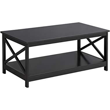 Yaheetech Wood Coffee Table with Storage Shelf for Living Room, X Design Accent Cocktail Table, Easy Assembly Home Furniture, Black