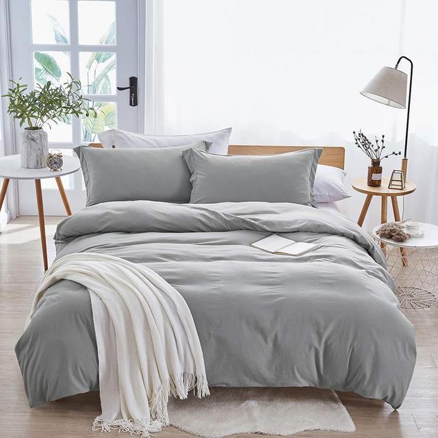 Dreaming Wapiti Duvet Cover,100% Washed Microfiber 3pcs Bedding Duvet Cover Set,Solid Color - Soft and Breathable with Zipper Closure & Corner Ties (Light Gray, King)