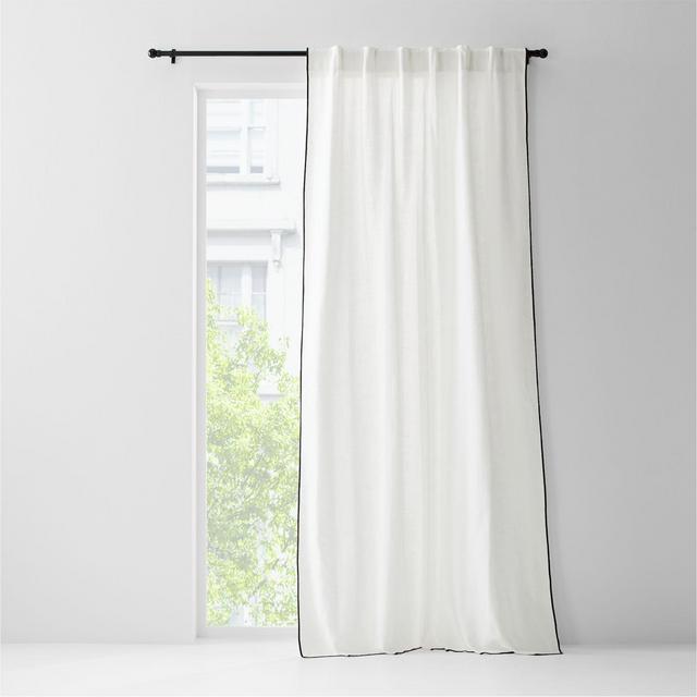 Crisp White Merrow Stitch Organic Cotton Window Curtain Panel 52"x96"