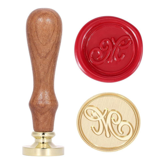 Letter M Wax Seal Stamp, Yoption Vintage Retro Brass Head Wooden Handle Alphabet Letter M Classic Sealing Wax Seal Stamp (M)