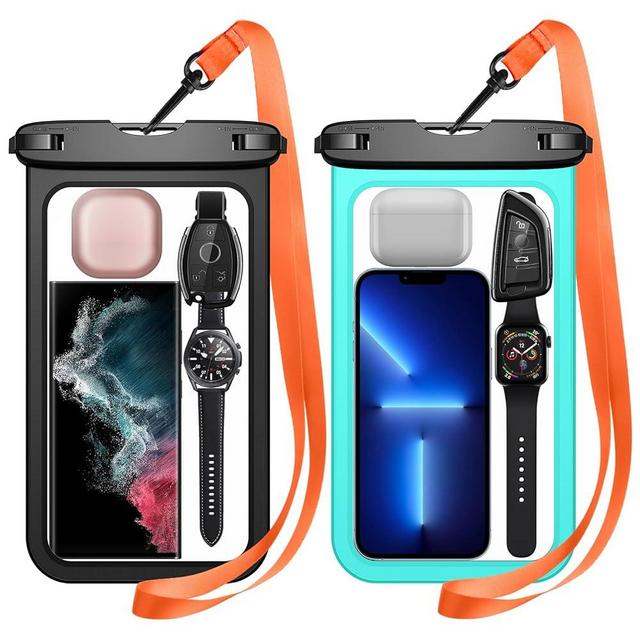 Temdan 2 Pcs Waterproof Phone Pouch, [Up to 10" Large] Universal IPX8 Waterproof Cell Phone Case Dry Bag with Lanyard for iPhone 16 Pro Max/16E/15/14/13,Galaxy S25 Ultra/S24/S23 for Vacation -Green
