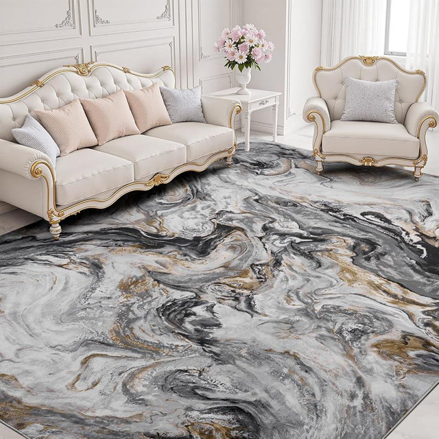 Ultra-Soft 5x7 Area Rugs Marble Abstract Machine Washable Non-Slip Low Pile Modern Stain Resistant Carpet for Living Room Bedroom Dining Room Office, Black and Grey