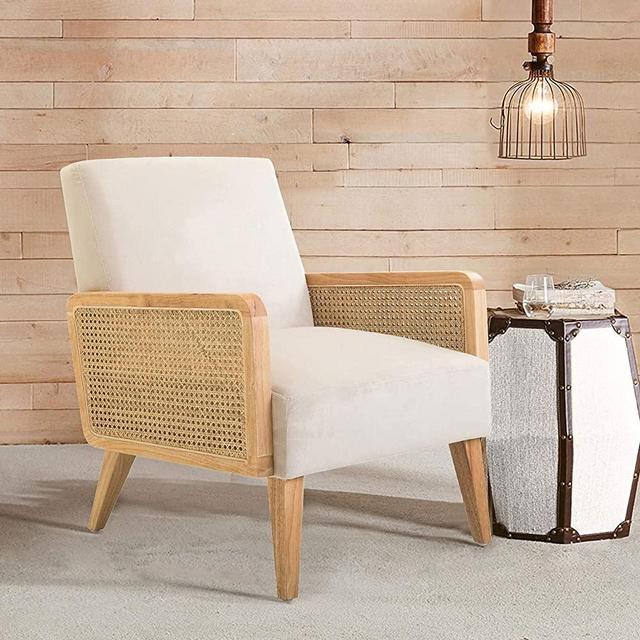 Modern Accent Chairs Upholstered Mid Century Living Room Recliner Lounge Comfy Armchairs for Bedroom Furniture, Beige