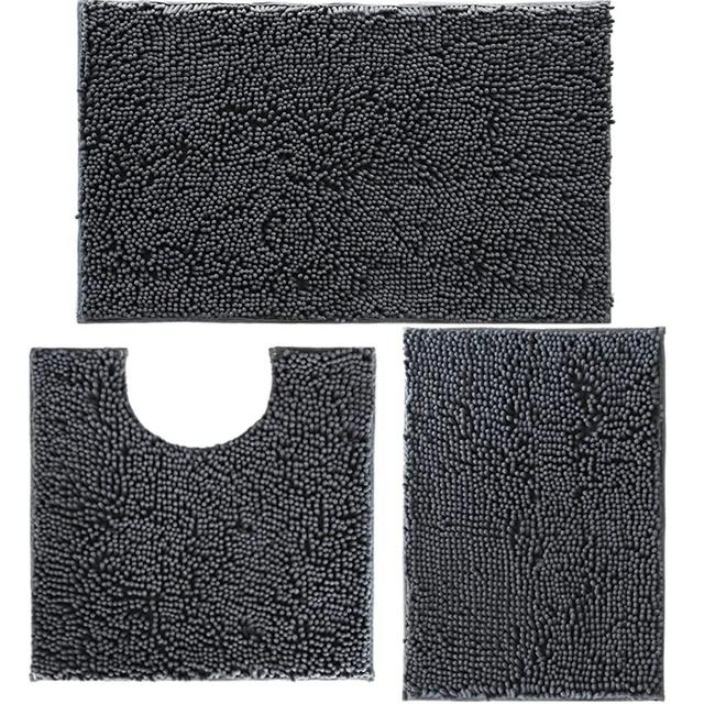Bathroom Rugs Thick Chenille Bath Mat Set 3 Piece, Non-Slip Bath Rugs, Absorbent Shaggy Rugs, Ultra Soft BathMats, Perfect Plush Bathroom Mats, Bathroom Carpets Set with U-Shaped Toilet Rug