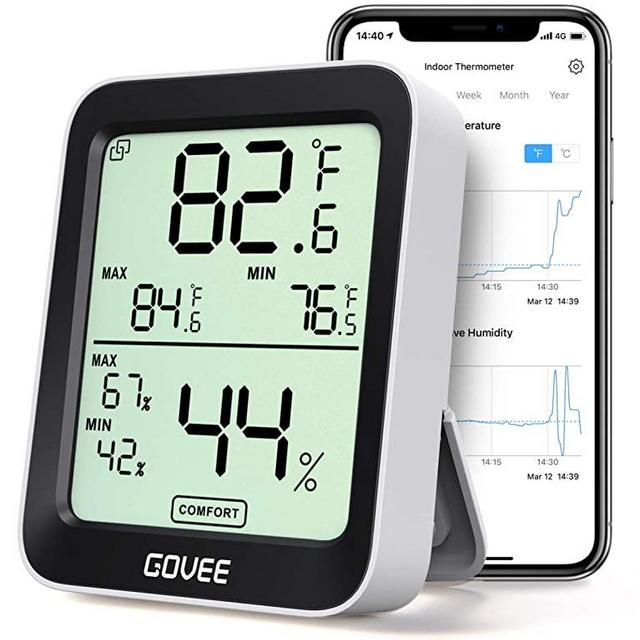 Govee Thermometer Hygrometer, Accurate Indoor Temperature Humidity Sensor with Notification Alert, LCD Bluetooth Temp Humidity Monitor with Data Storage for House Garage Greenhouse Wine Cellar