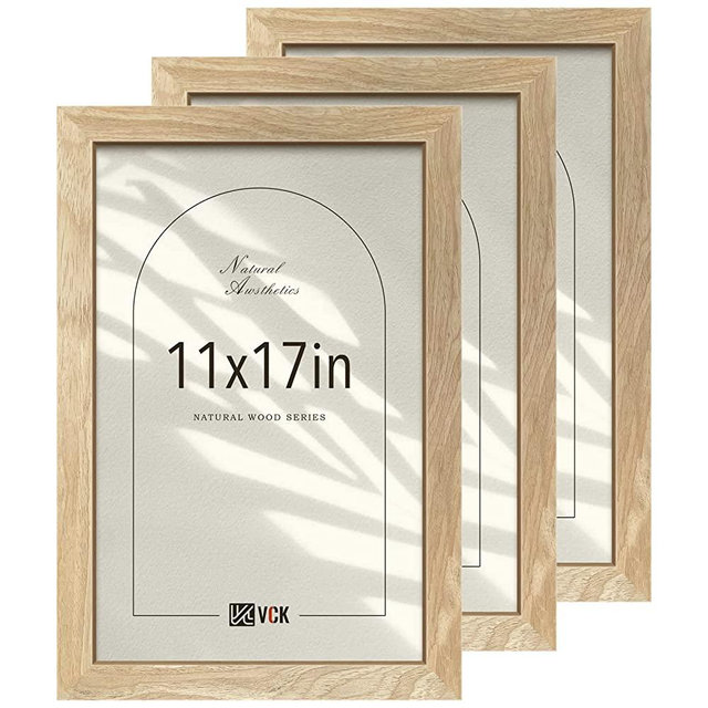 VCK 11x17 Poster Picture Frame Set of 3, Natural Solid Wood Wall Gallery Frame, Exclusive Wood Grain, Beige