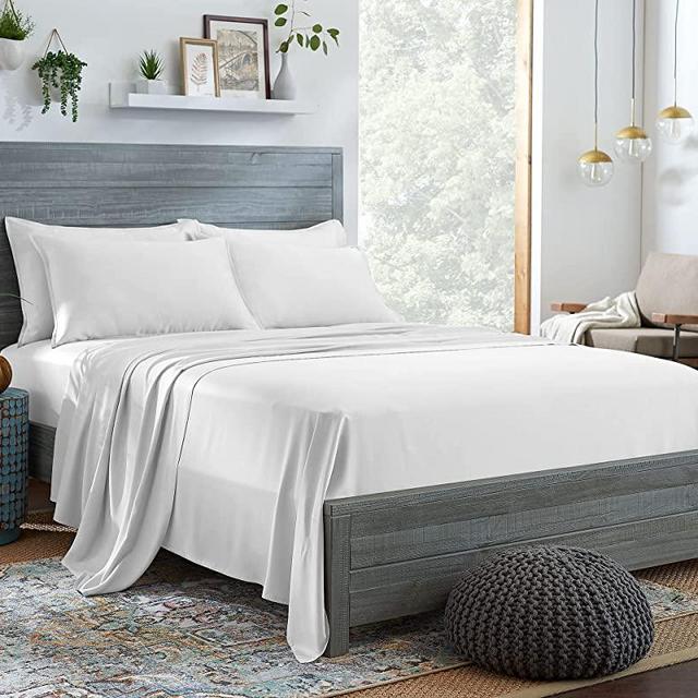 STYLINEN 100% Organic Eucalyptus Bed Sheets California King Size 4 Piece Set, Tencel Lyocell, Soft Breathable, 16 Inch Deep Pockets, 1 Fitted, 1 Flat, 2 Pillowcases (California King, White)