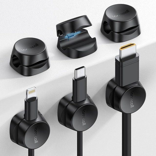 Cord Organizer [1s Lock] Spring Cable Holder Clips - Lamicall 6Pack Desk Cable Management Clips, Phone Charger Cord [Smooth Adjustable], Adhesive Wire Organizer Keeper for Nightstand Wall Car Office