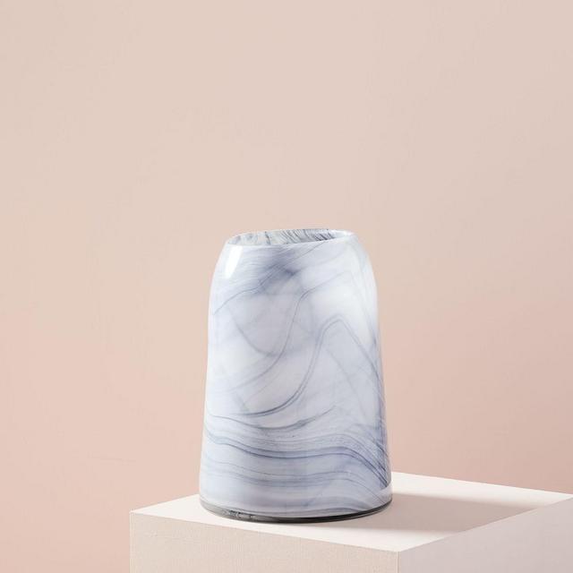Marble Glass Squat Bowl, White + Gray