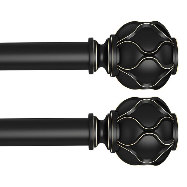 WIN4ALL 2 Pack Black Heavy Duty Curtain Rods for Windows 48 to 84 inch, 1 Inch Curtain Rod, Adjustable Decorative Curtain Rods For Bedroom, Living Room, Outdoor (Black,16"-90”)