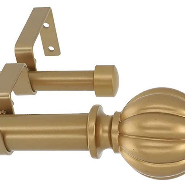 MERIVILLE 1-Inch Diameter Double Window Treatment Curtain Rod, Fluted Ball Finial, 84-inch to 120-inch Adjustable, Royal Gold