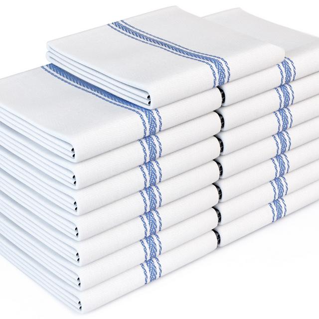 Royal 14 x 25-Inch Classic Kitchen Cotton Towels, White with Blue Stripe (15 Pack)