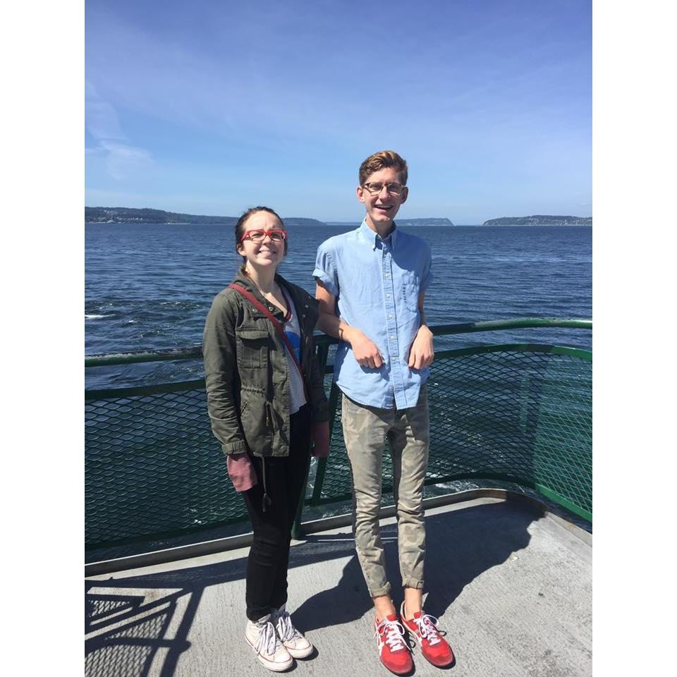 On a ferry ride to Gig Harbor. In typical fashion, Emily had stayed up the entire night before writing a paper.
