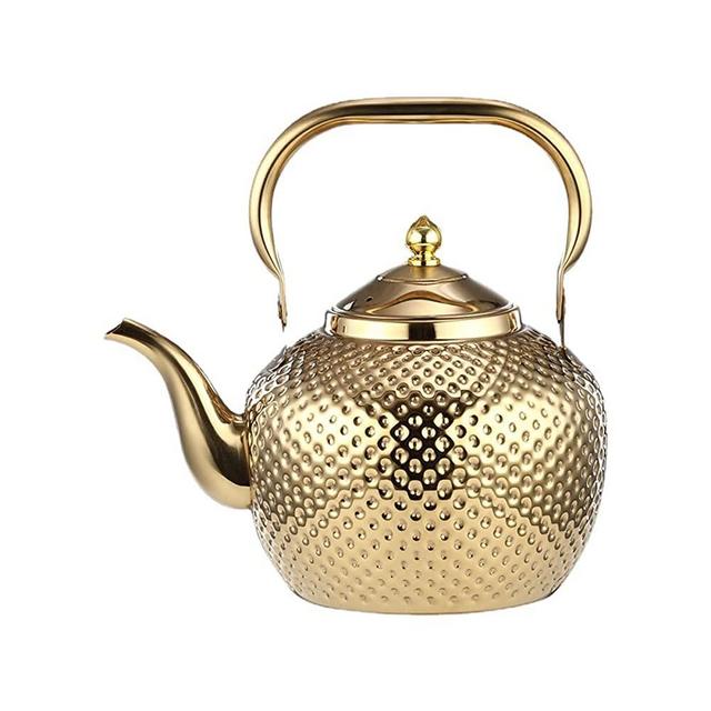 Whistle Teapot Stovetop Food Grade Stainless Steel Kettle, Quick Boil, With Anti-Scald Handle And Lid, 2.1 Quart, Tea Strainer Included For Easy Tea, Coffee, Gold, 2L