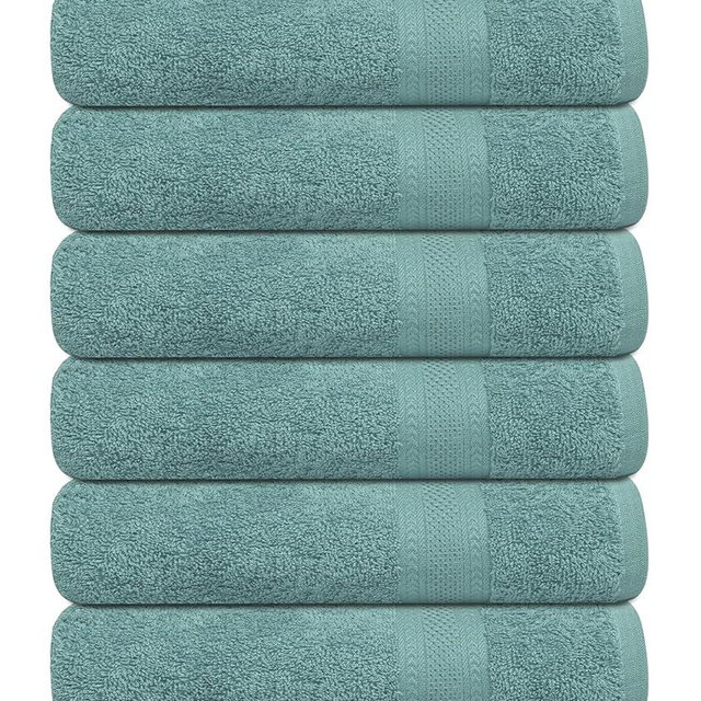 TEXCRAFT Premium Bath Towel Set, 24 x 48 Pack of 6 100% Cotton Terry Towels for Bathroom, Quick Dry, Highly Absorbent, Soft Feel, for Shower, Pool, Spa, Gym, Hand Towel for Daily Use - Duck Egg