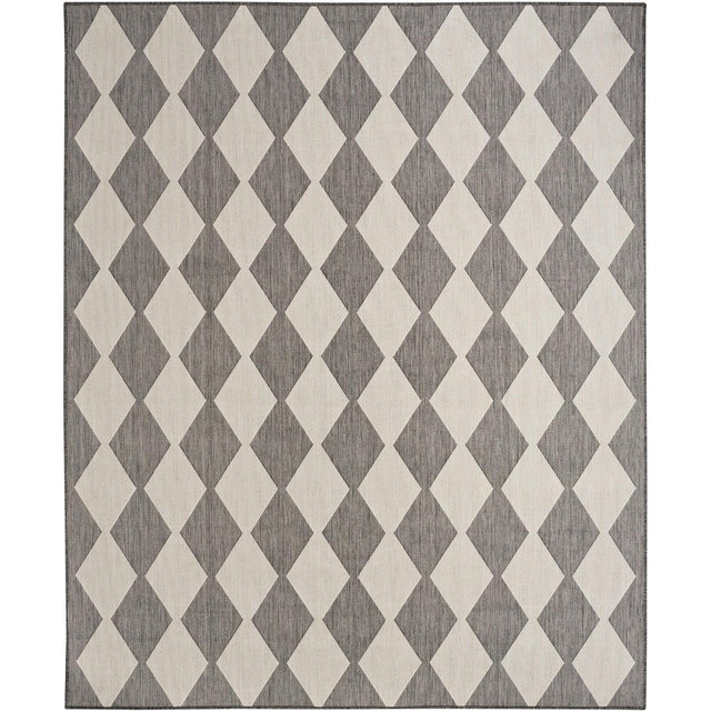 Nourison Positano 9' x 12' Charcoal Diamond Modern Flatweave Indoor/Outdoor Rug