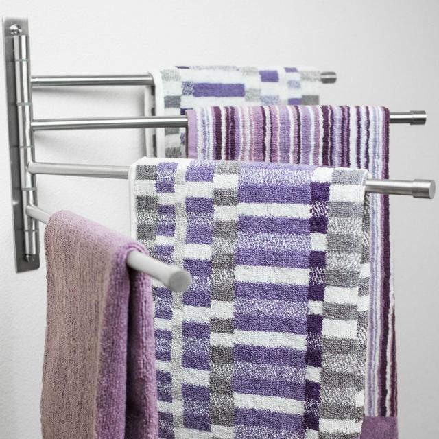 Swing Arm Towel Bar - Wall Mounted Stainless Steel Bathroom Towel Rack - Hanger Towel Holder Organizer - Perfect Towel Rack With 4 Arms - Brushed Finish (10 X 17)