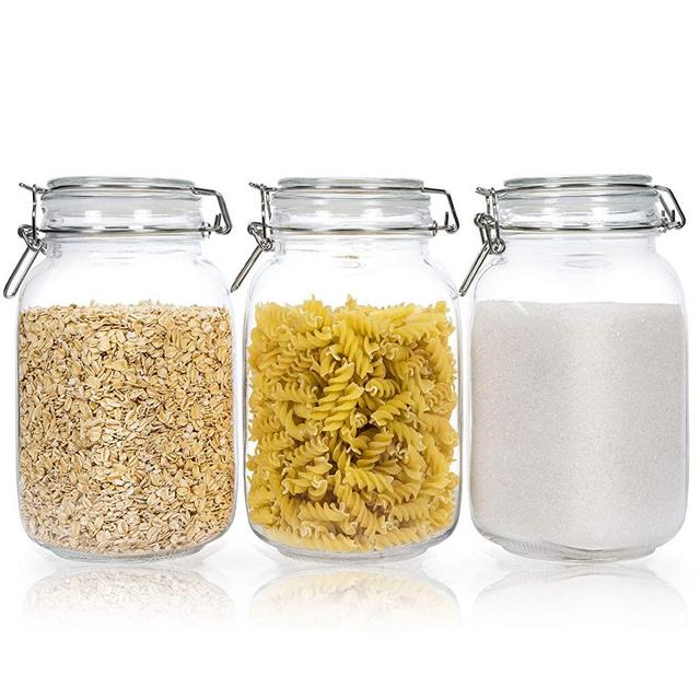 Chefstory Airtight Glass Jars with Lids, 3 PCS 50Oz Food Storage Canister for Kitchen & Pantry Organization and Storage, Square Mason Jar Containers for Storing Sugar, Flour, Cereal,Coffee,Cookies