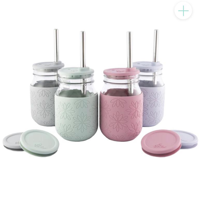16oz Glass Mason Jar Drinking Tumblers with Silicone Lid