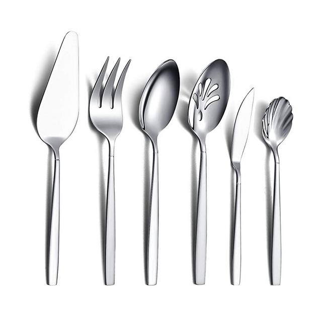 Berglander Flatware Serving Set 6 Pieces, Stainless Steel Serving Silverware Set, Silver Serving Utensil, Anti Rust, Lead Free