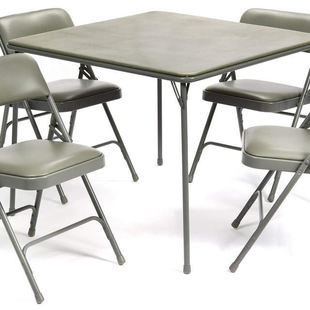 5pc. XL Series Folding Card Table and Triple Braced Vinyl Padded Chair Set, Commercial Quality, Grey