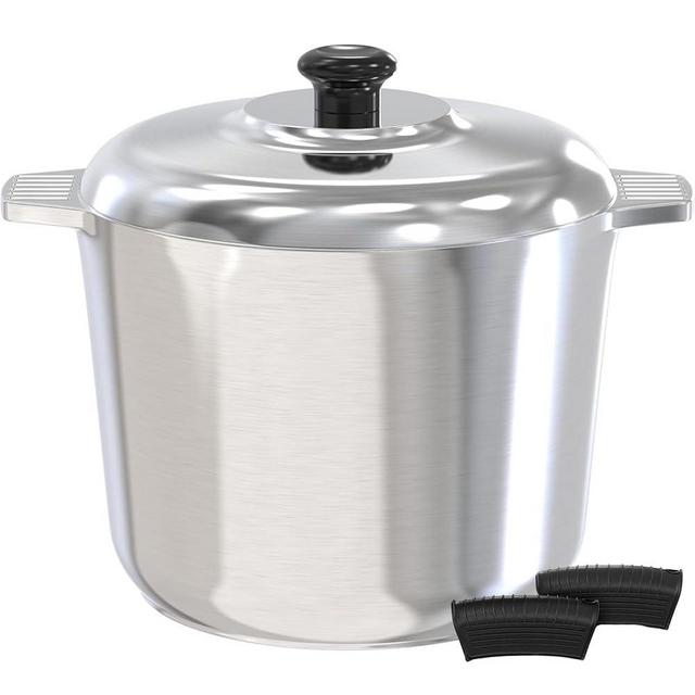 MAGNAWARE 10 Quart Cast Aluminum Stock Pot with Lid - Durable & Lightweight Soup Pot with Even Heat Distribution & Retention - Professional Cookware Stockpot with Silicone Handle Covers