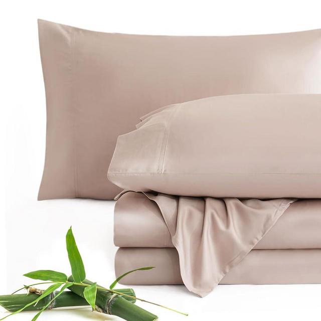 JSD Taupe 100% Viscose Derived from Bamboo Sheet Set King, Cooling Sheets for Hot Sleepers, 16 in Extra Deep Pocket Soft Silky Breathable