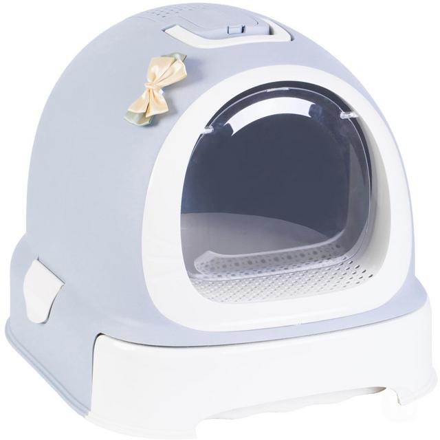 PawsMark Fully Enclosed Hooded Litter Pan with Front Entry Odor Close Door, Cat Litter Scoop Included